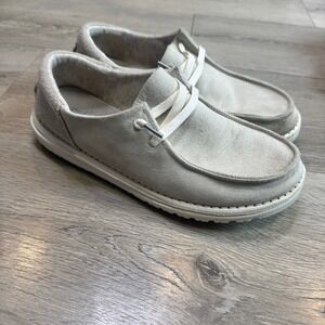 Hey Dude Wendy Suede Off White Slip On Loafers Shoes Womens Size 9